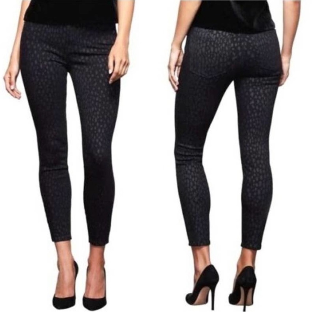Good American Good Legs Crop Jeans Leopard Foil Black 4/27 Animal Print Slim Fit